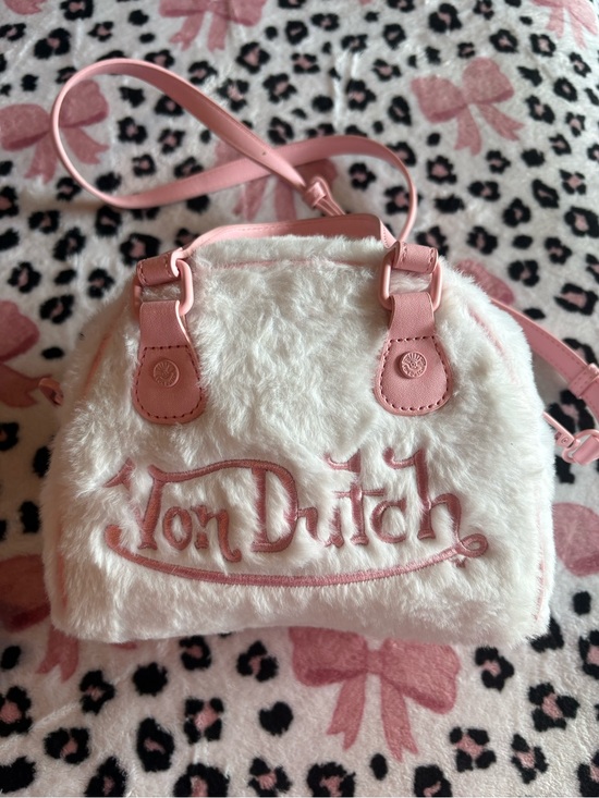 Von Dutch Handbags - Von Dutch White Faux Fur Kids bowling bag with Pink Trim